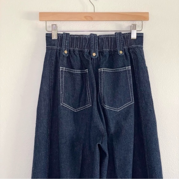 Tanya Taylor Jemma Pant High Waist Wide Leg Flare Denim Cropped Jean Indigo 2 - Picture 8 of 16